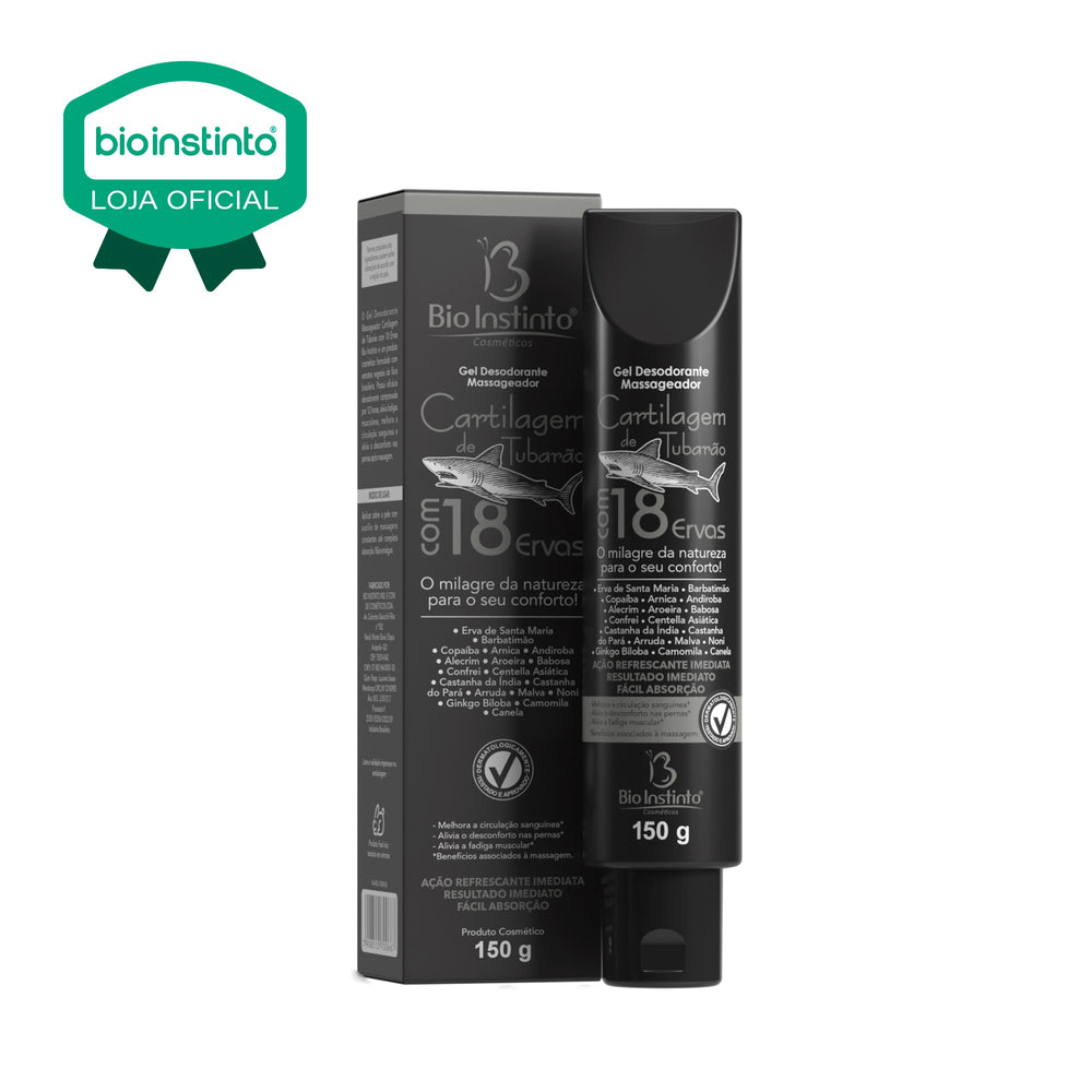 GEL DESODORANTE MASSAGEADOR CARTILAGEM DE TUBARAO COM 18 ERVAS 150G - BIO INSTINTO
