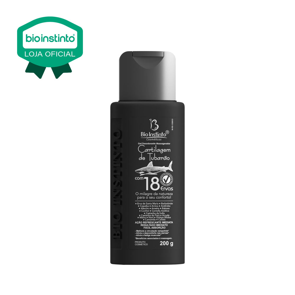 GEL DESODORANTE MASSAGEADOR CARTILAGEM DE TUBARAO COM 18 ERVAS 200G - BIO INSTINTO