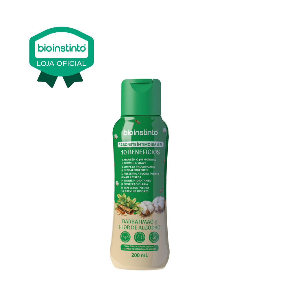SABONETE INTIMO EM GEL 10 BENEFICIOS BARBATIMAO E FLOR DE ALGODAO 200ML - BIO INSTINTO